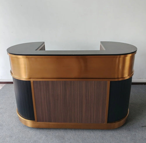 Brass Clad Home Bar Counter with Sink and Tambour Shutters