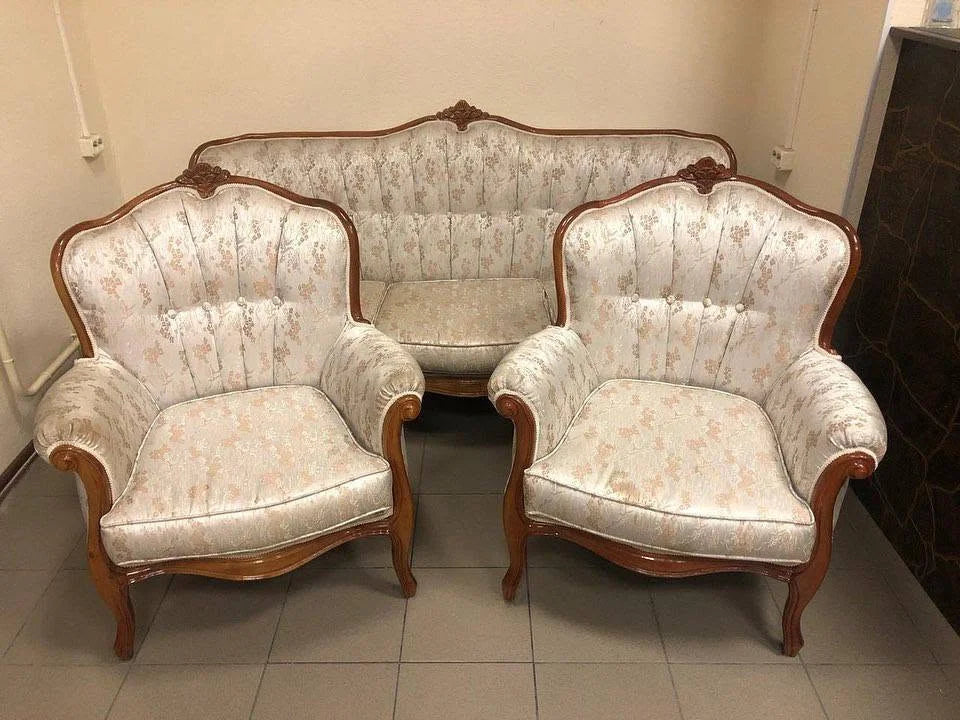 Carved Baroque Salon Set, Settee with Two Armchairs