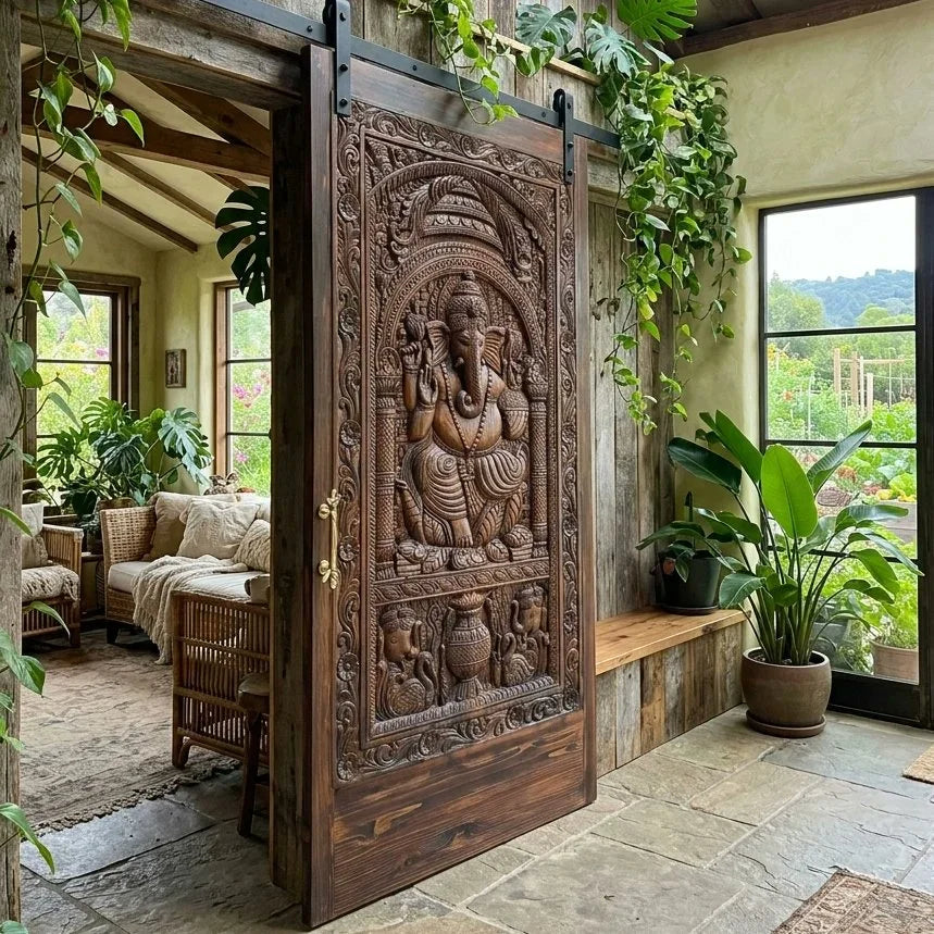 Carved Ganesha Door Panel