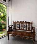 Carved Teak Bench with Hand-Painted Tiles