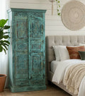 Carved Two Door Cabinet in Worn Jodhpur Blue