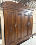 Hand Carved Teak Four Door Almirah with Crowned Pediment