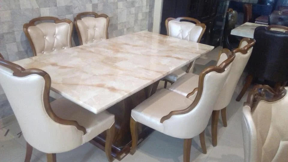 Marble Top Dining Set with Six Chairs