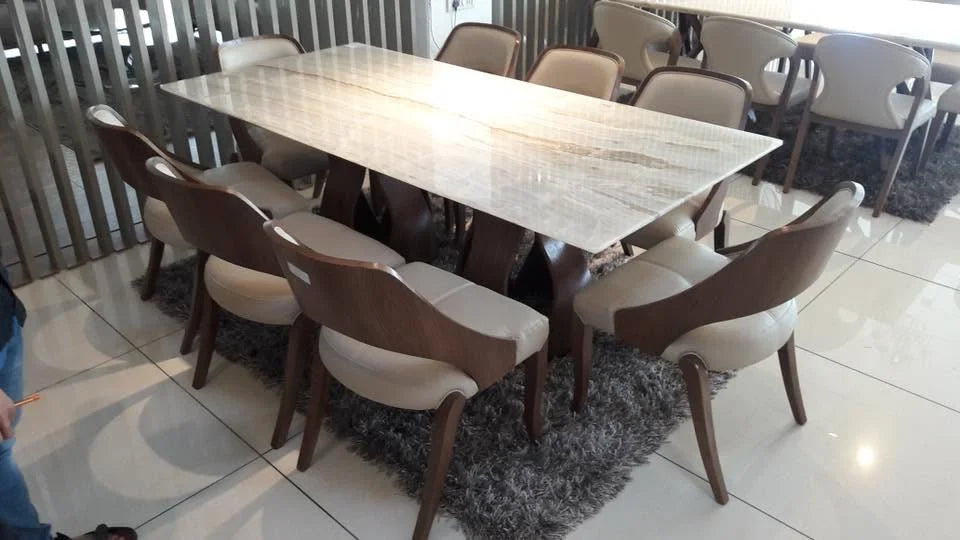 Marble Top Dining Set with Six Chairs