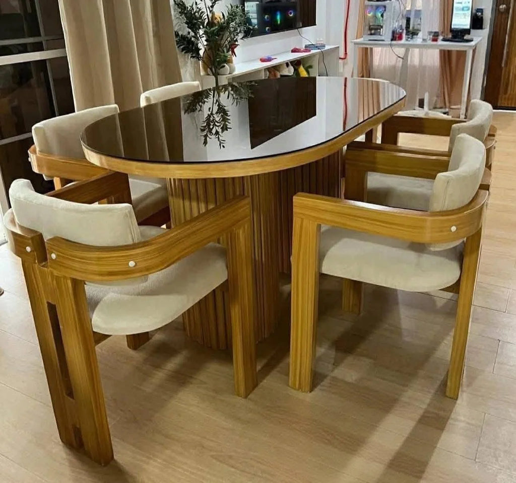 Oval Dining Set with Tuck-In Chairs, Fluted Pedestal