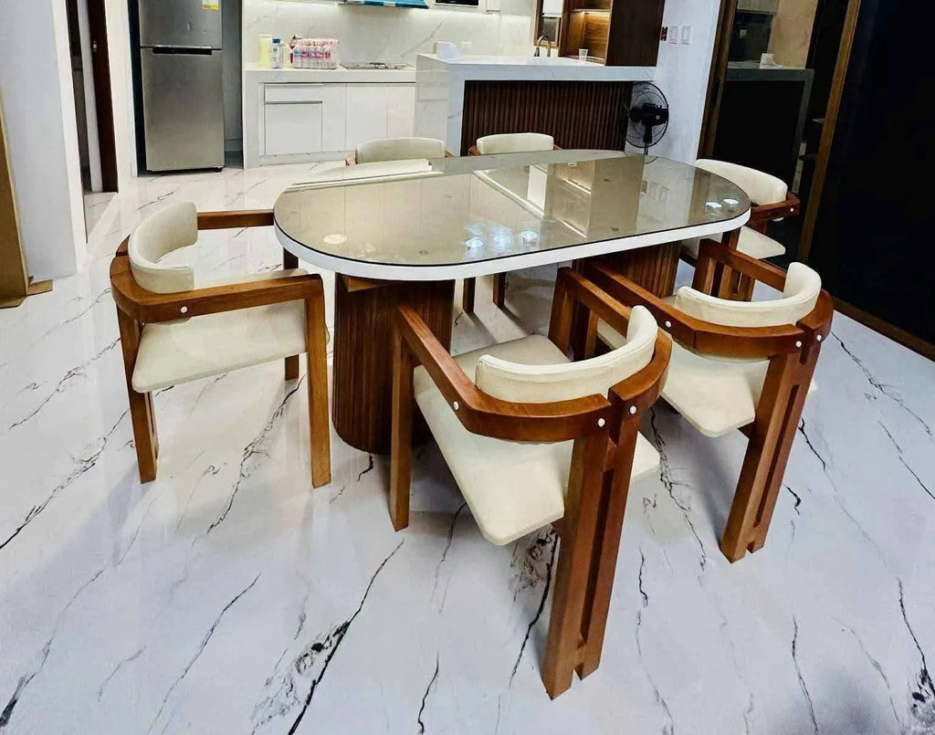 Oval Dining Set with Tuck-In Chairs, Fluted Pedestal