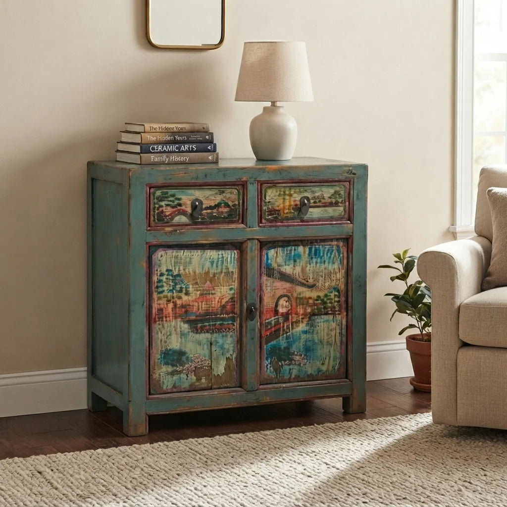 Painted Landscape Cabinet