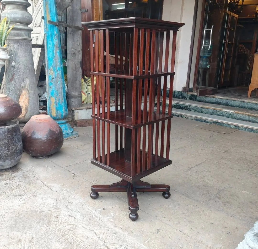 Revolving Bookcase, Three Tiers on Cross Base