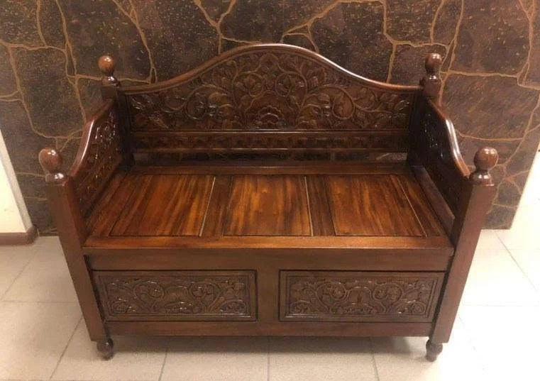 Sheesham Carved Storage Bench