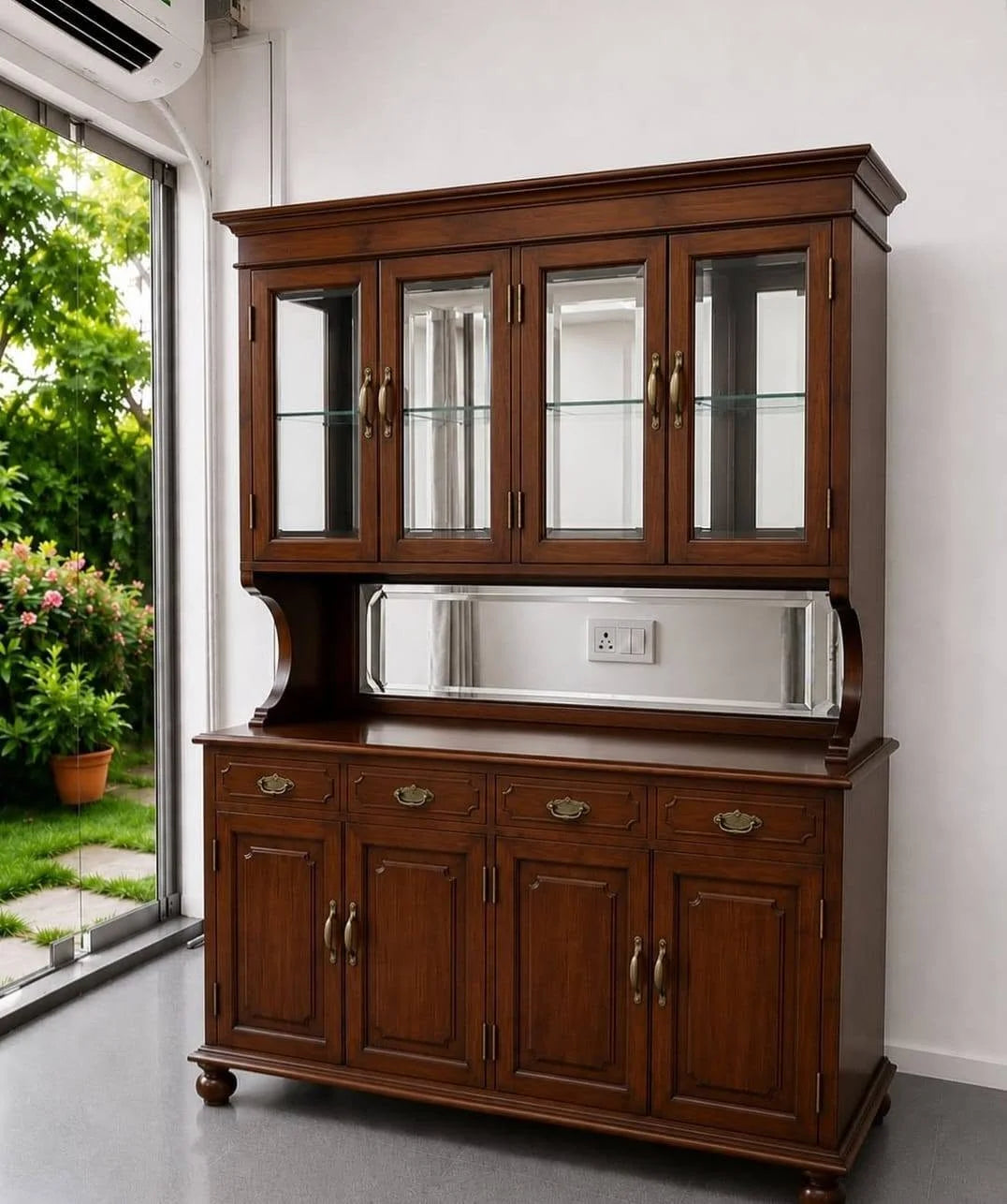 Sheesham Crockery Cabinet with Glass Hutch
