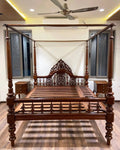 Sheesham Four Poster Bed with Pierced Carved Crest