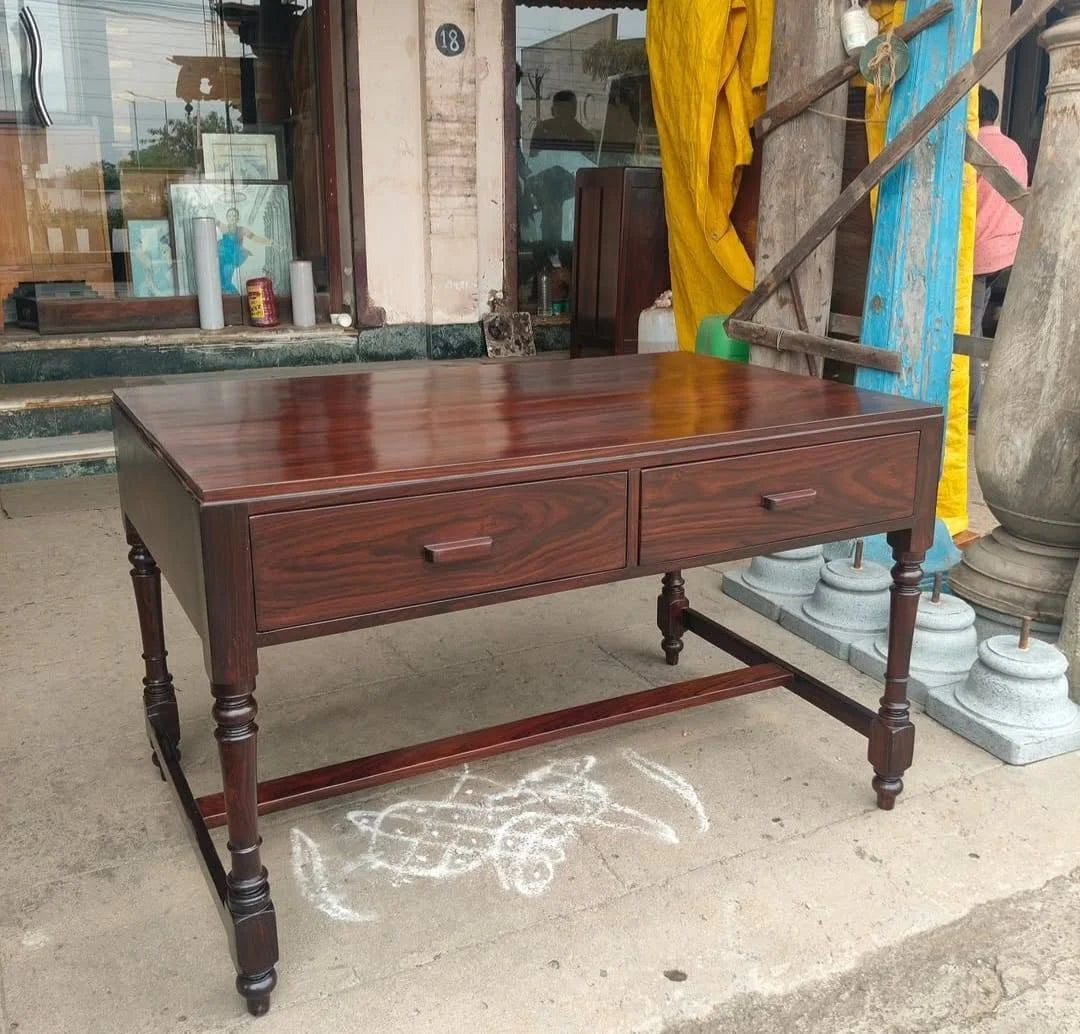 Sheesham Writing Desk with Two Drawers and Turned Legs