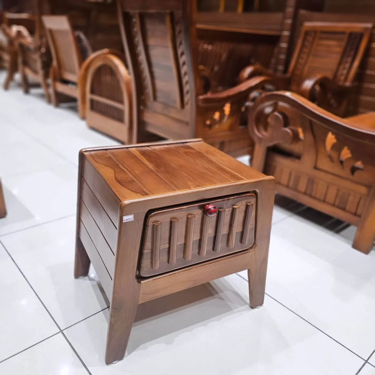 Teak Bedside Table with Drawer