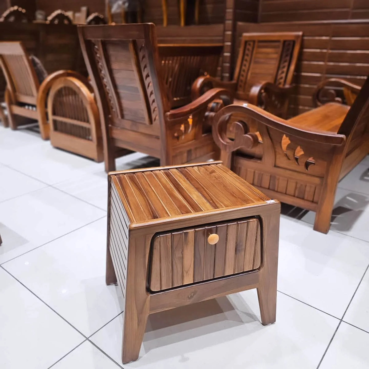 Teak Bedside Table with Drawer