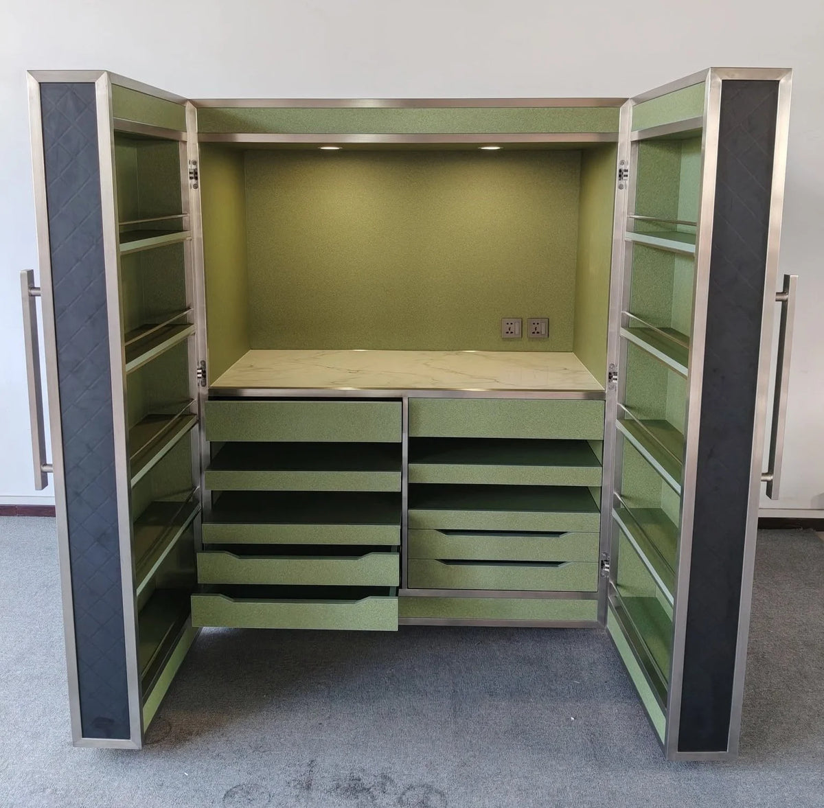 Wall Wardrobe System with Dressing Counter and Drawer Banks
