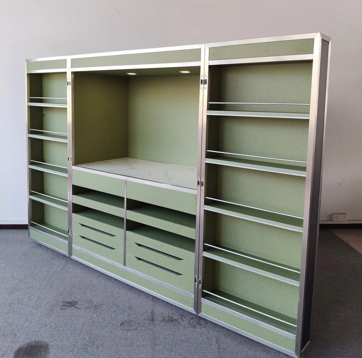 Wall Wardrobe System with Dressing Counter and Drawer Banks