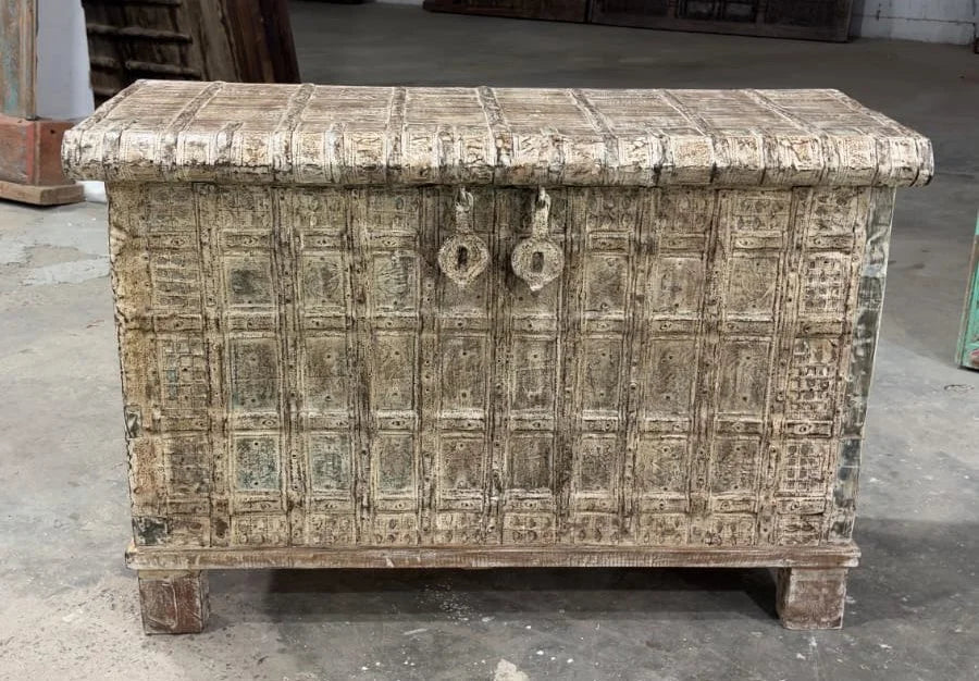 Old Traditional Pitara, Metal Clad Dowry Chest