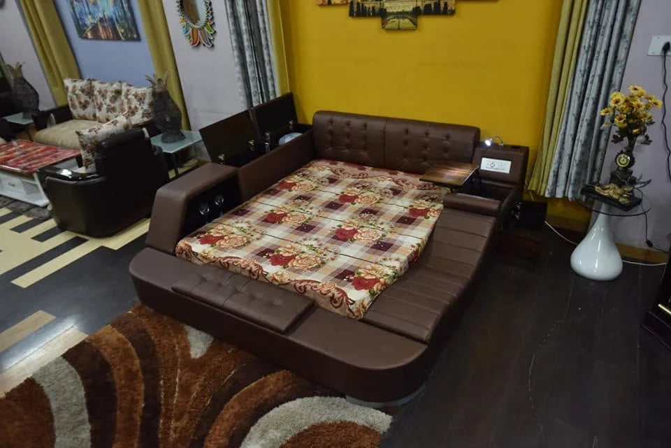Smart Storage Bed with Fridge Bar, Safe and Speakers
