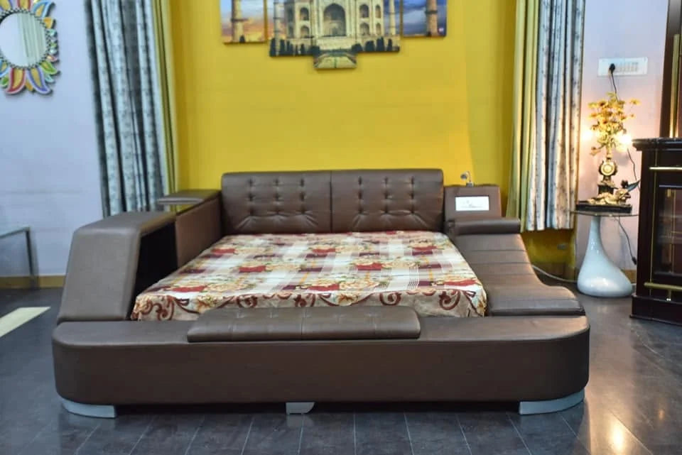 Smart Storage Bed with Fridge Bar, Safe and Speakers